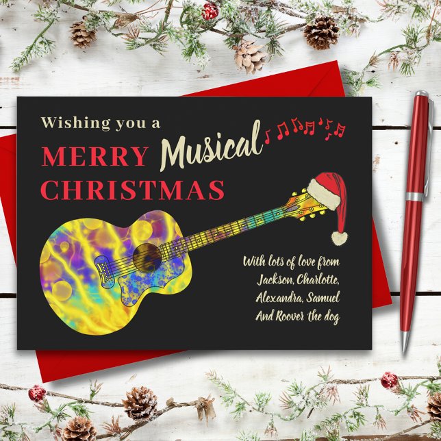 Cartes Pour Fêtes Annuelles Guitare de Noël Rock and Roll (Rock and roll guitar christmas custom holiday greetings card for guitarist musician & music teacher)