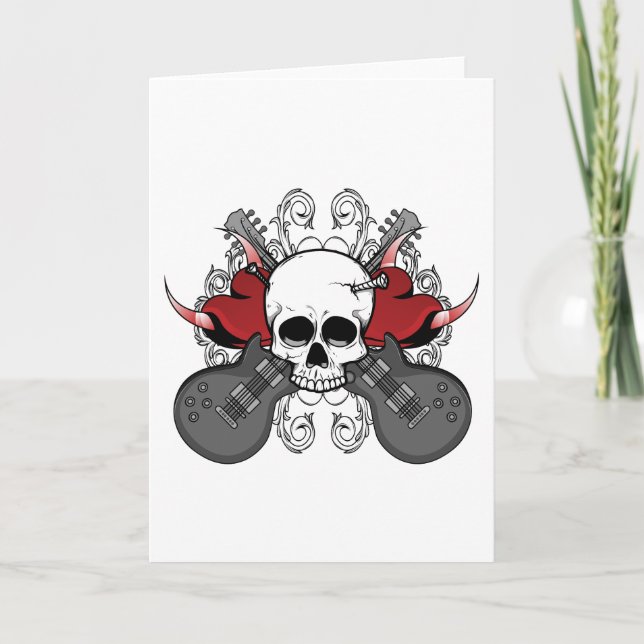 Cartes Pour Fêtes Annuelles Guitare du crâne du coeur (Devant)
