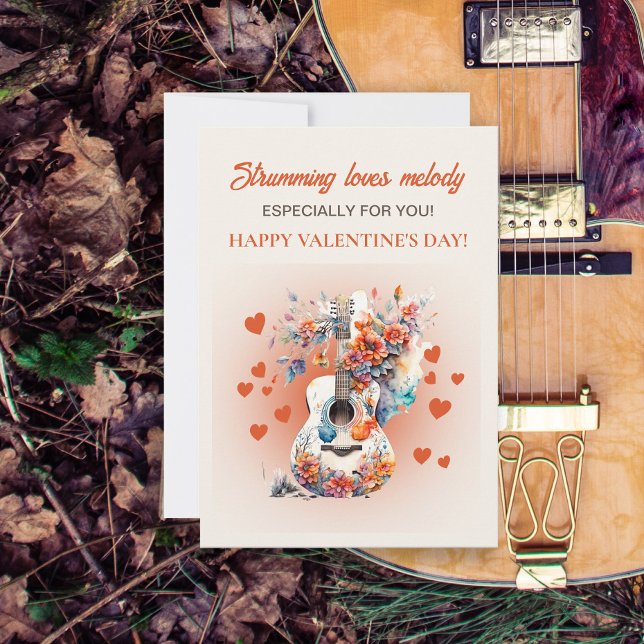Cartes Pour Fêtes Annuelles Guitare romantique Aime Mélodie Saint Valentin (Guitar Valentine's Day card)