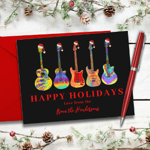 Cartes Pour Fêtes Annuelles Guitares à Santa Hats Joyeuses Fêtes