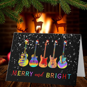Cartes Pour Fêtes Annuelles Guitares portant des chapeaux de Père Noël