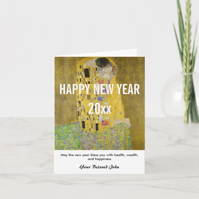 Cartes Pour Fêtes Annuelles Gustav Klimt - Bonne année avec le baiser (Devant)