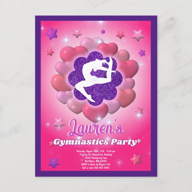Cartes Pour Fêtes Annuelles Gymnastique Anniversaire Soirée rose violet Invita (Devant)