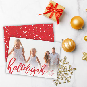 Cartes Pour Fêtes Annuelles Hallelujah Brush Script Photo de Noël religieuse