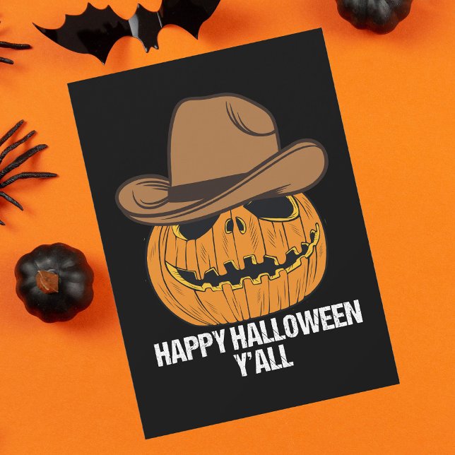 Cartes Pour Fêtes Annuelles Halloween amusant Y'all Cowboy Jack-o'-lantern (Créateur téléchargé)