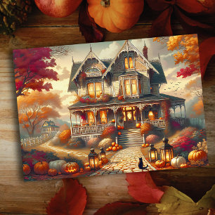Cartes Pour Fêtes Annuelles Halloween Automne Maison de campagne scène