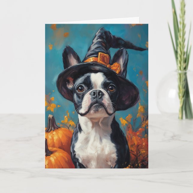Cartes Pour Fêtes Annuelles Halloween Boston Terrier (Devant)