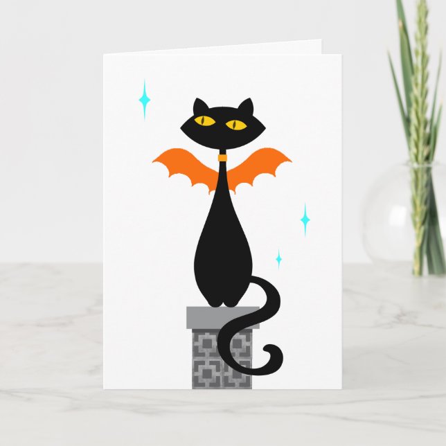 Cartes Pour Fêtes Annuelles Halloween Chat Bat (Devant)
