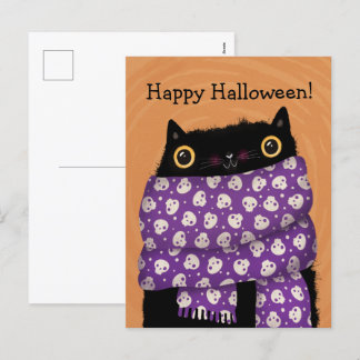 Cartes Pour Fêtes Annuelles Halloween Chat Noir Saison Automne Heureux Hallowe