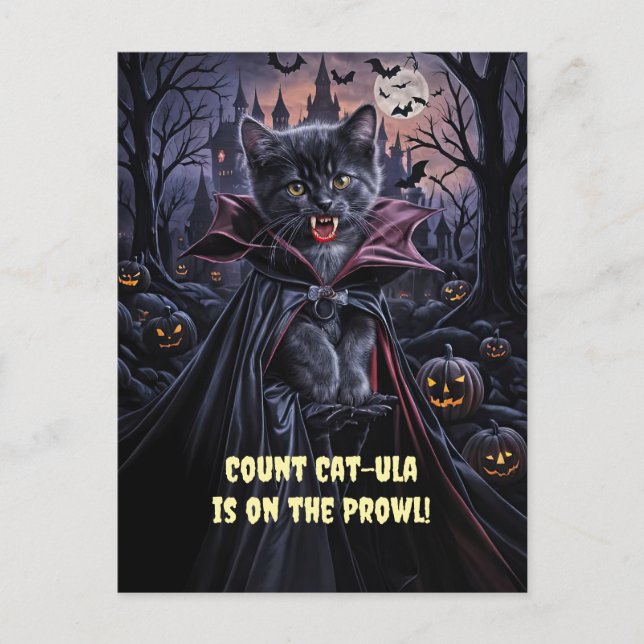 Cartes Pour Fêtes Annuelles Halloween Chat noir Vampire mignonne drôle (Devant)