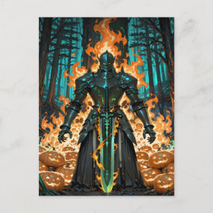 Cartes Pour Fêtes Annuelles Halloween Citrouille flamboyant Knight Dark Forest