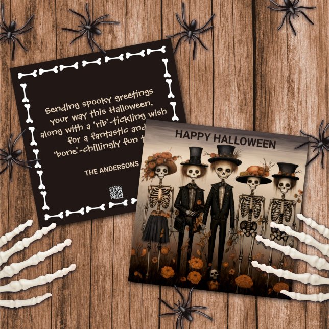 Cartes Pour Fêtes Annuelles Halloween déplaisant de la famille de squelettes (Créateur téléchargé)