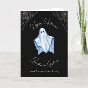 Cartes Pour Fêtes Annuelles Halloween Drap Blanc Fantôme et Toiles d'Araignée 