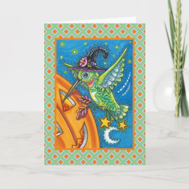 CARTES POUR FÊTES ANNUELLES HALLOWEEN HUMMINGBIRD & JACK-O'-LANTERN WHIMSY (Devant)