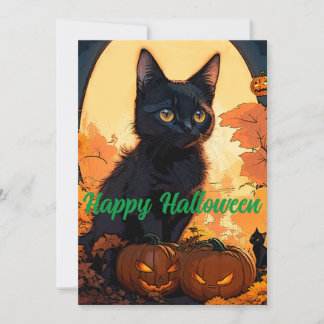 Cartes Pour Fêtes Annuelles Halloween magique Kat noir & Citrouille