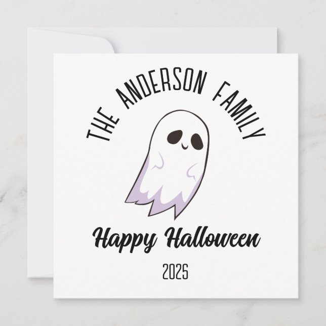 Cartes Pour Fêtes Annuelles Halloween mignon fantôme Nom personnalisé Année (Devant)