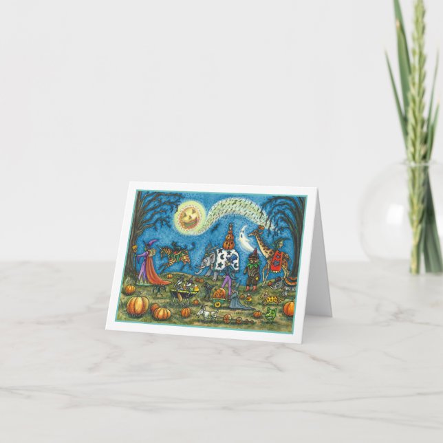 Cartes Pour Fêtes Annuelles HALLOWEEN PARADE Witch Giraffe Zebra Skelly BLANK (Devant)