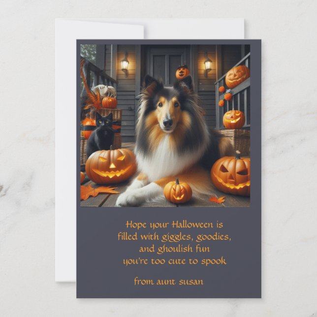 Cartes Pour Fêtes Annuelles Halloween pour chien Collie pour enfants (Devant)