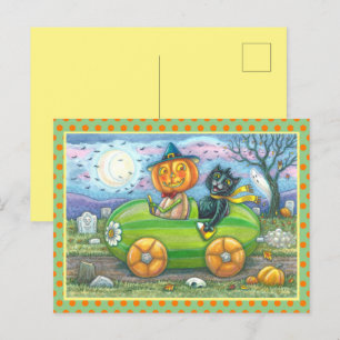 CARTES POUR FÊTES ANNUELLES HALLOWEEN ROAD TRIP, JACK ET CHAT NOIR AMIS