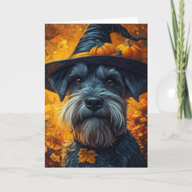 Cartes Pour Fêtes Annuelles Halloween Schnauzer Witch (Devant)