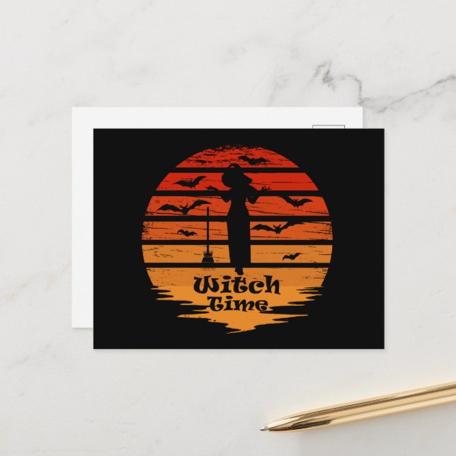 Cartes Pour Fêtes Annuelles Halloween sorcière (Devant/Arrière en situation)