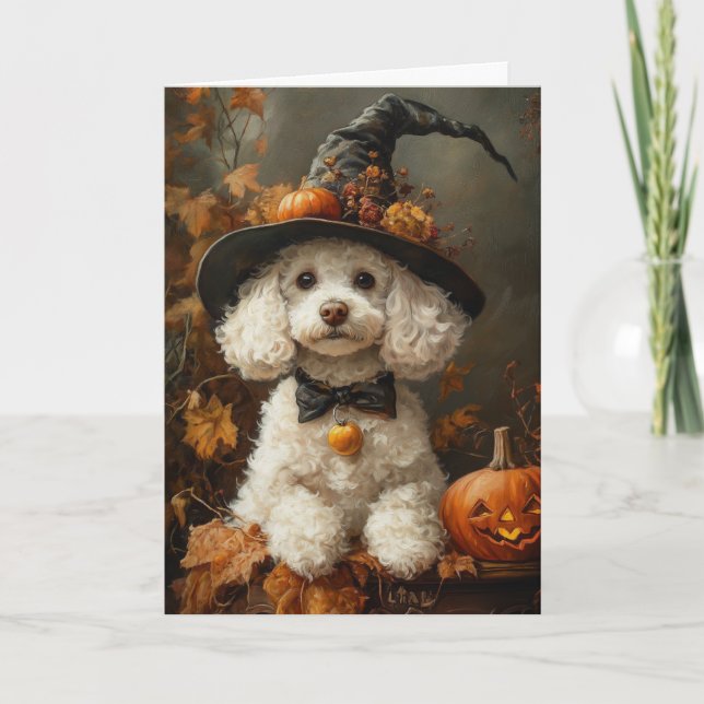 Cartes Pour Fêtes Annuelles Halloween sorcière de caniche (Devant)