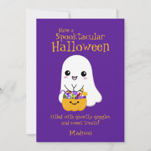 Cartes Pour Fêtes Annuelles Halloween Spooktaculaire mignon Fantôme pourpre