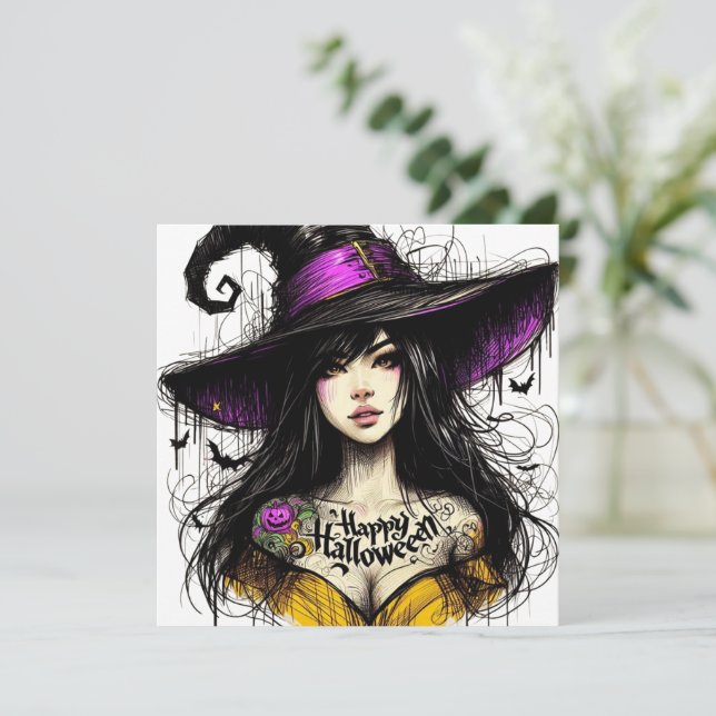 Cartes Pour Fêtes Annuelles Halloween vient de recevoir Witchier avec 'Happy H (Debout devant)