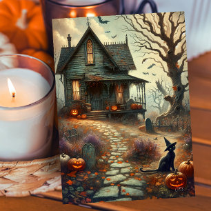 Cartes Pour Fêtes Annuelles Halloween vintage Haunween Haunted House Fall
