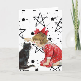 Cartes Pour Fêtes Annuelles Halloween vintage pour fille et chat noir