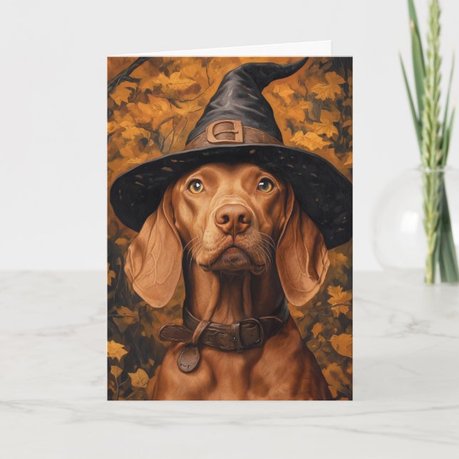 Cartes Pour Fêtes Annuelles Halloween Vizsla Witch (Devant)