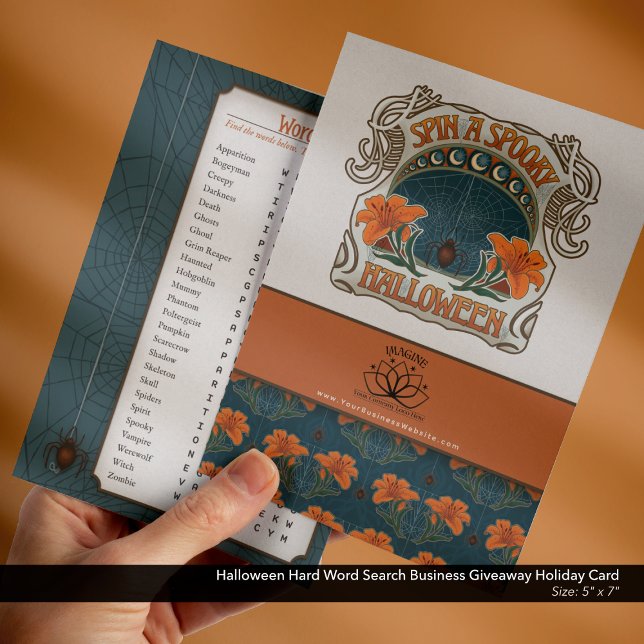 Cartes Pour Fêtes Annuelles Halloween Word Dur Recherche Business Givaway (Halloween Business Freebie Giveaway Holiday Card with Logo and Website–Difficult Word Search )