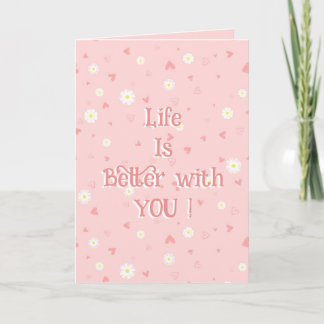 Cartes Pour Fêtes Annuelles Hand-Drawn Flowers & Hearts Folded Holiday Card