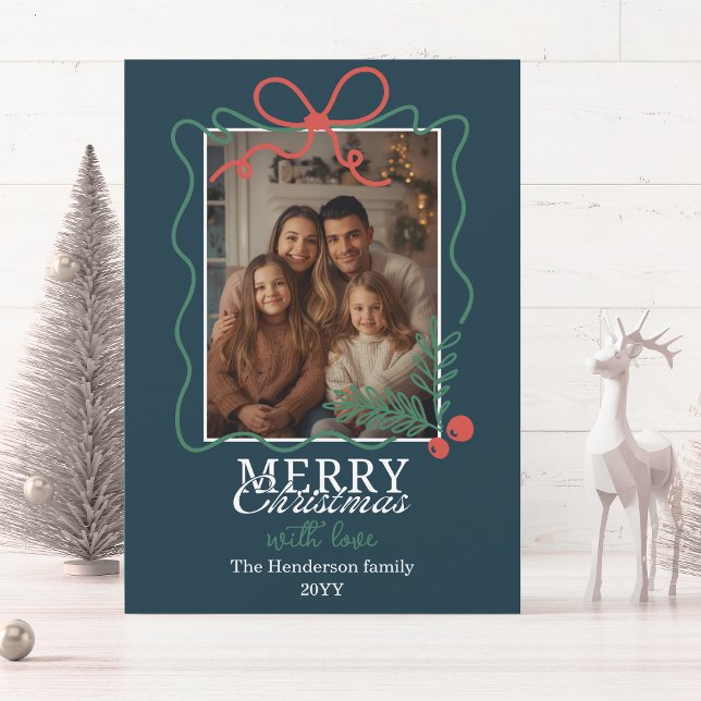 Cartes Pour Fêtes Annuelles Hand-drawn frame teal blue Merry Christmas  (Créateur téléchargé)