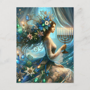 Cartes Pour Fêtes Annuelles Hannukah belle femme avec Menorah