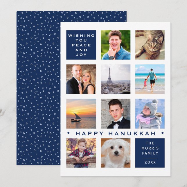 Cartes Pour Fêtes Annuelles Hanoukka 12 Photo Modern Custom Collage (Devant / Derrière)