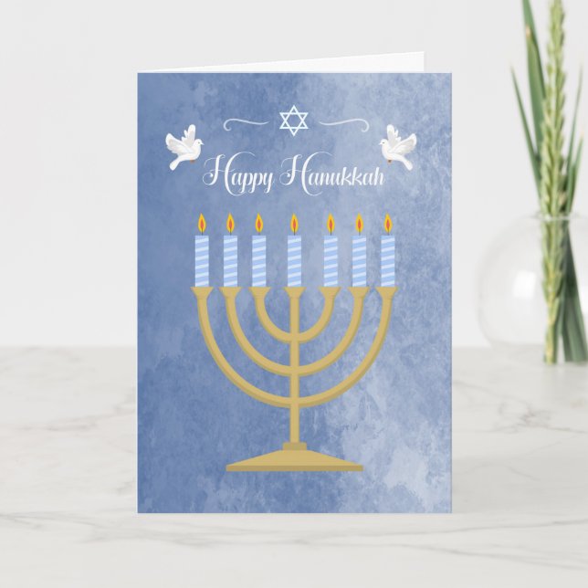 Cartes Pour Fêtes Annuelles Hanoukka avec Menorah et colombes blanches (Devant)