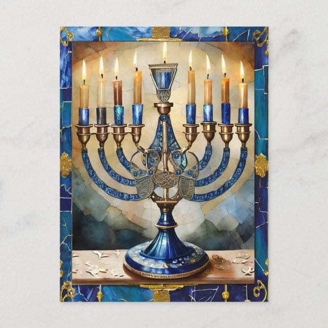 Cartes Pour Fêtes Annuelles Hanoukka bleue Menorah (Devant)