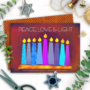 Cartes Pour Fêtes Annuelles Hanoukka Boho Motif bougies Paix Amour Rouge clair
