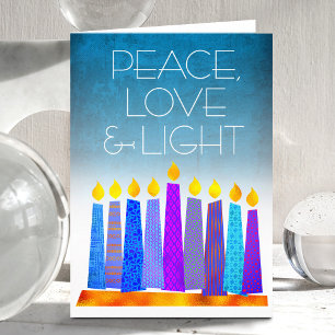Cartes Pour Fêtes Annuelles Hanoukka Boho Turquoise bougies Peace Love Light