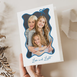 Cartes Pour Fêtes Annuelles Hanoukka Bow Cadre photo bleu et blanc
