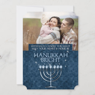 Cartes Pour Fêtes Annuelles Hanoukka Bright Blue Menorah 3-Photo