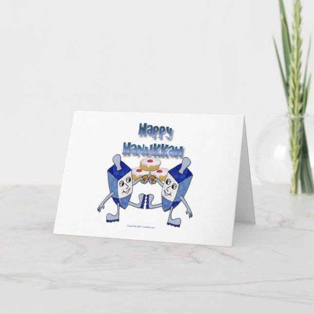 Cartes Pour Fêtes Annuelles Hanoukka Dancing Dreidels et Jelly Doughnut (Devant)