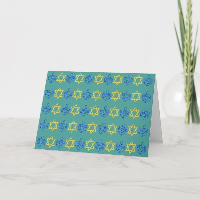 Cartes Pour Fêtes Annuelles Hanoukka Dreidels + Stars (Devant)