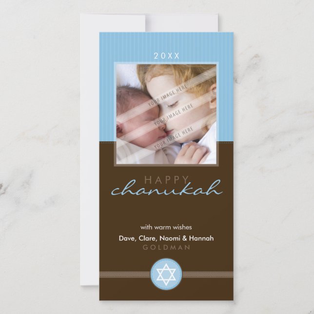 Cartes Pour Fêtes Annuelles HANOUKKA ÉLÉGANT PHOTOCARD : : stripedstitch 1P (Devant)
