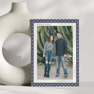 Cartes Pour Fêtes Annuelles Hanoukka géométrique du milieu du siècle bleu Gran