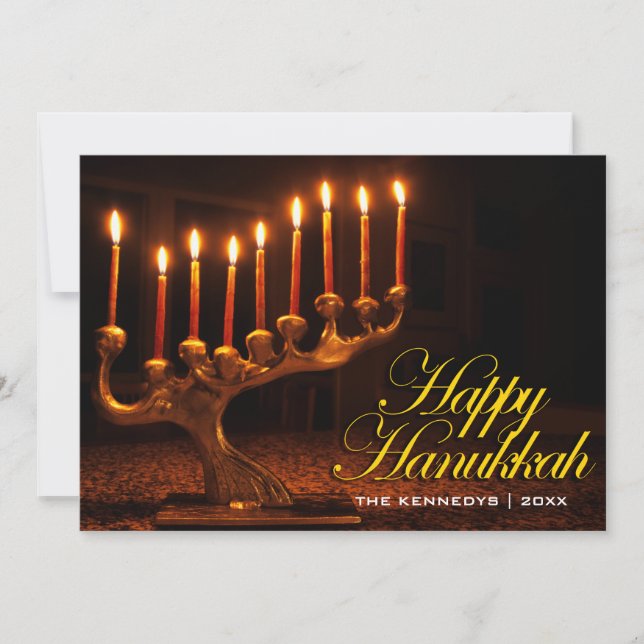Cartes Pour Fêtes Annuelles Hanoukka Heureuse - Neuf bougies illuminées Menora (Devant)