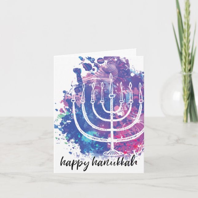 Cartes Pour Fêtes Annuelles Hanoukka heureux, Menorah, moderne Art-Inspiré (Devant)
