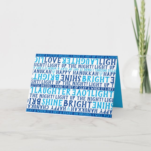 Cartes Pour Fêtes Annuelles HANOUKKA Love Light Laugher Typographie Bleu (Devant)