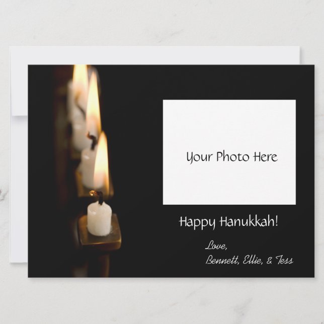 Cartes Pour Fêtes Annuelles Hanoukka Menorah customisée avec/ Photo (Devant)